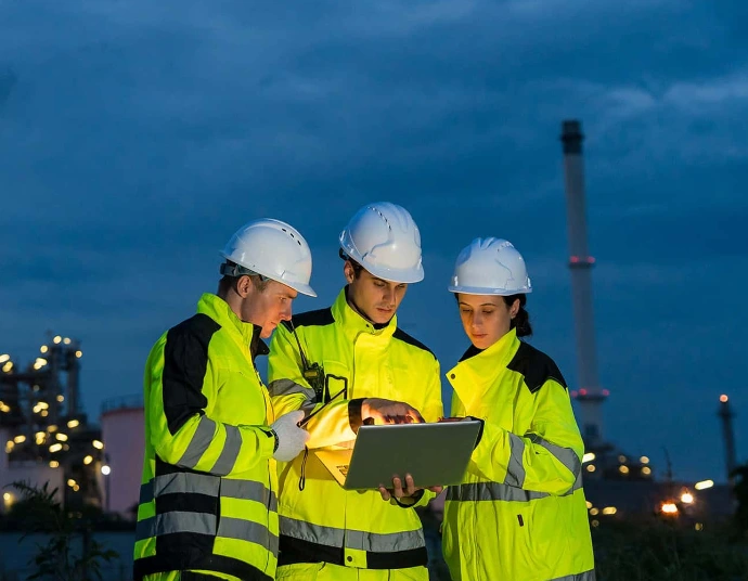 Technical translation services in Houston: refinery units along the Houston Ship Channel at dusk