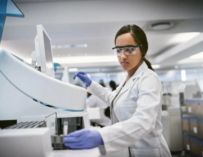 Regulatory affairs specialist reviewing translated medical device labeling